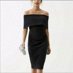 VINCE CAMUTO Black Popover Off Shoulder Knee Midi